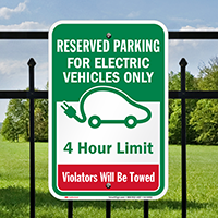 Reserved Parking Electric Vehicles 4 Hour Limit Signs
