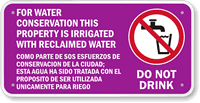 Bilingual Reclaimed Water, Do Not Drink Sign