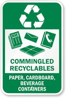 Commingled Recyclables - Paper, Cardboard, Beverage Containers Sign