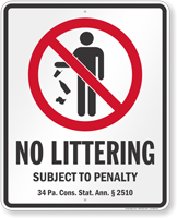 No Littering Pennsylvania Law Sign