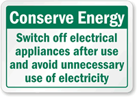 Switch Off Electrical Appliances After Use Label